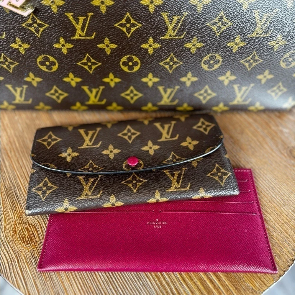 Louis Vuitton Emilie Wallet with Pink Lining and Accents